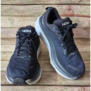 Hoka One One Bondi 8 Womens Size 9.5D Black White Running Shoes 1127952 BWHT